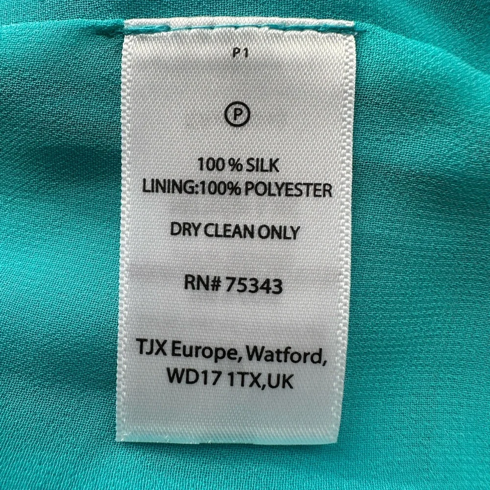 Cynthia Rowley 100% Silk Teal Dress Cap Sleeve Sheath Exposed Back Zipper Size 6 - Picture 8 of 12